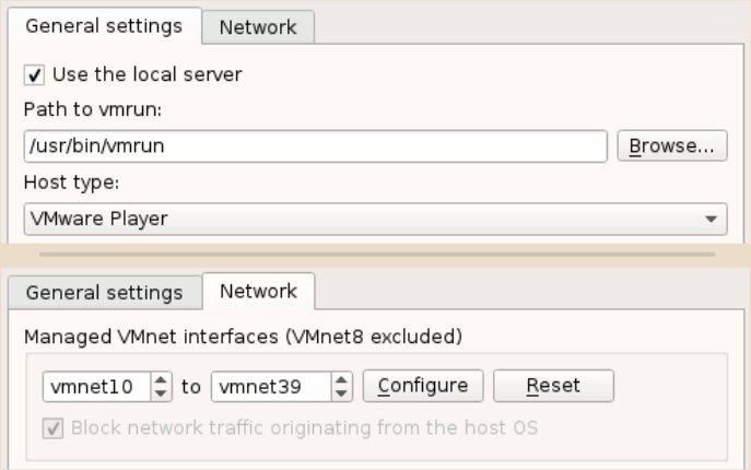Screenshot: VMware settings