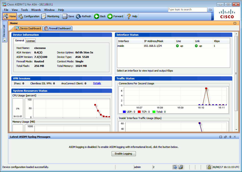 ASDM welcome screen