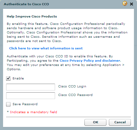 Cisco CCO authentication window