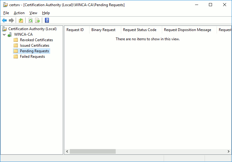 Certification Authority Server window