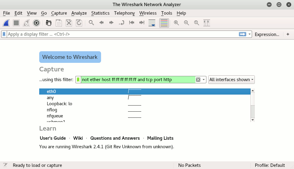 Wireshark capture filter