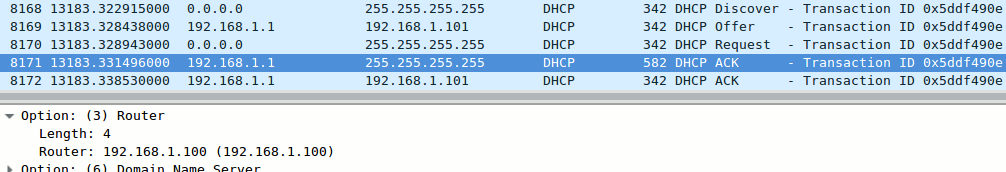 Two competing DHCP ACK paquets