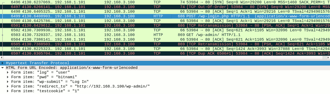 Wireshark capture on attacker's host