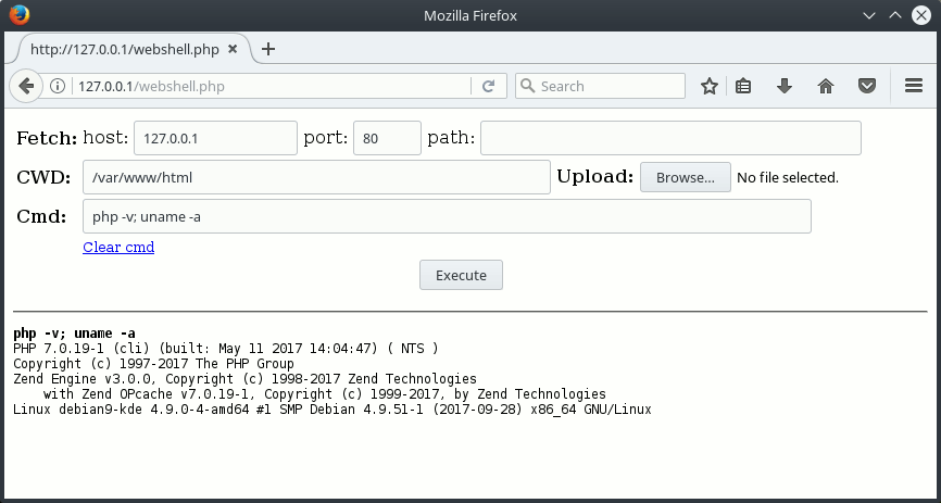 PHP 7.0.19, running on Linux 4.9.0 (Debian 9.2 "stretch", the browser is Firefox ESR 52.5.0)