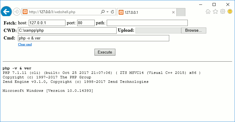 PHP 7.1.11, running on Windows 2016 (the browser is Internet Explorer 11)